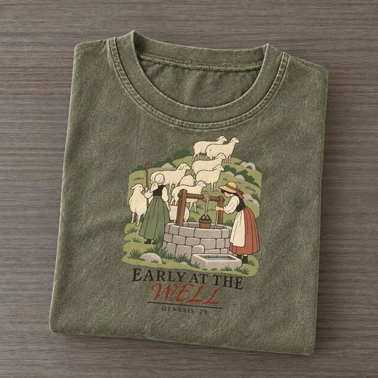 Early At The Well The Counting Gate Vintage T-shirt – Army Green