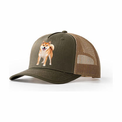 Shiba Inu Standing Top Breeds Trucker Hat – Olive Khaki