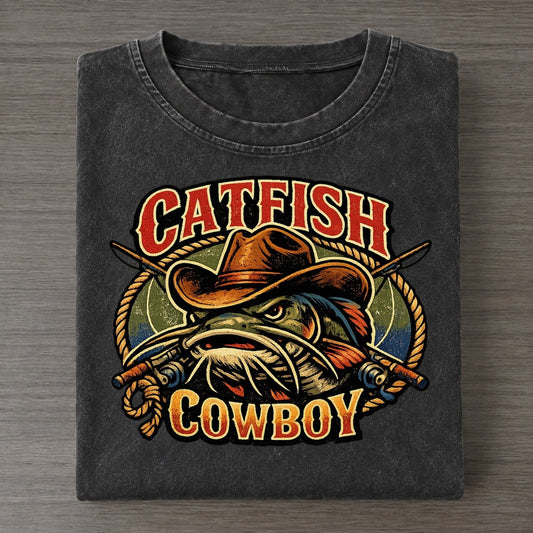 Catfish Cowboy Vintage T-shirt – Black
