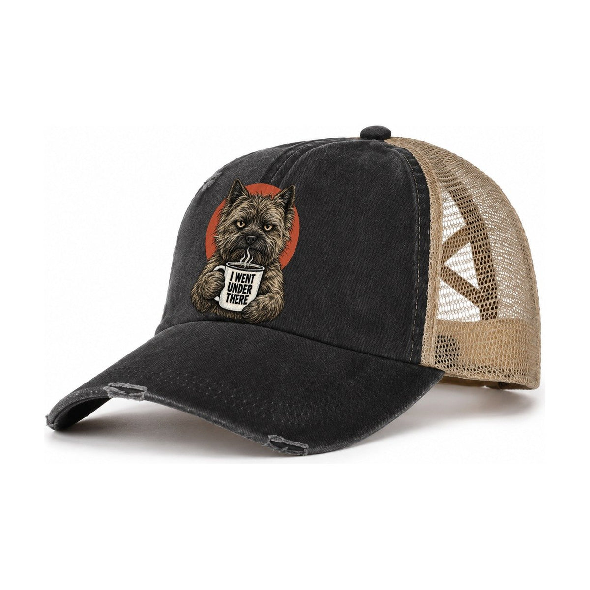 Cairn Terrier Mug Truths Dog Mug Truths Women's Ponytail Trucker Hat – Washed Black Khaki