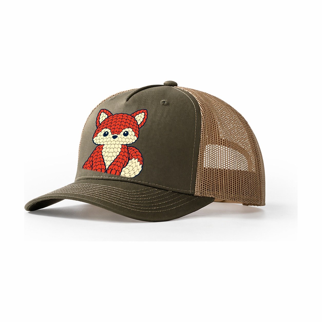 Amigurumi Fox Yarn Crafts Trucker Hat – Olive Khaki