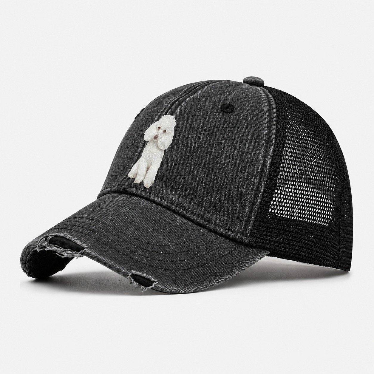 Poodle Portrait Washed Trucker Hat – Black