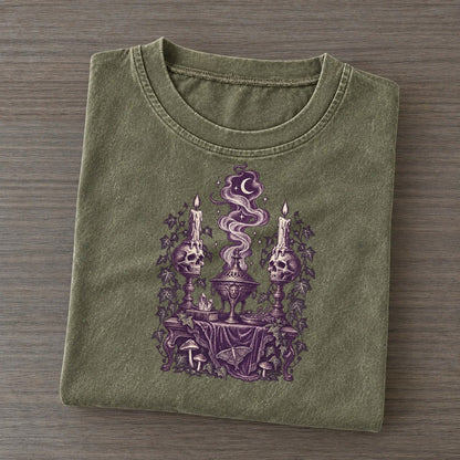 Skull Candleholders Incense Midnight Haunt Vintage T-shirt – Army Green