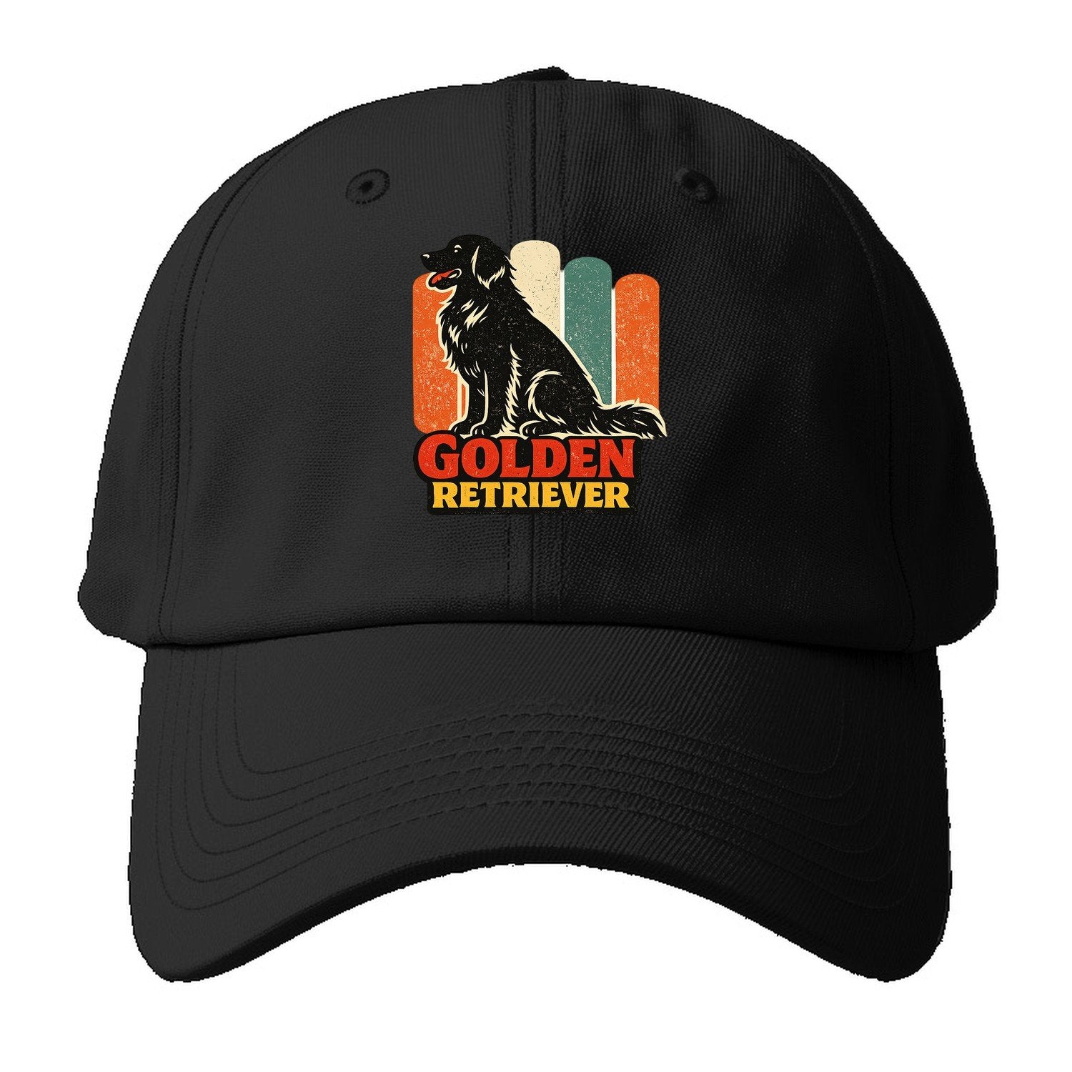 Retro Golden Retriever Silhouette Baseball Cap – Black