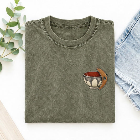 Potter Rib And Bowl Keepsake Emblem Left Chest Vintage T-shirt – Army Green