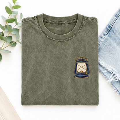 Camp Lantern Symbol Emblems Left Chest Vintage T-shirt – Army Green