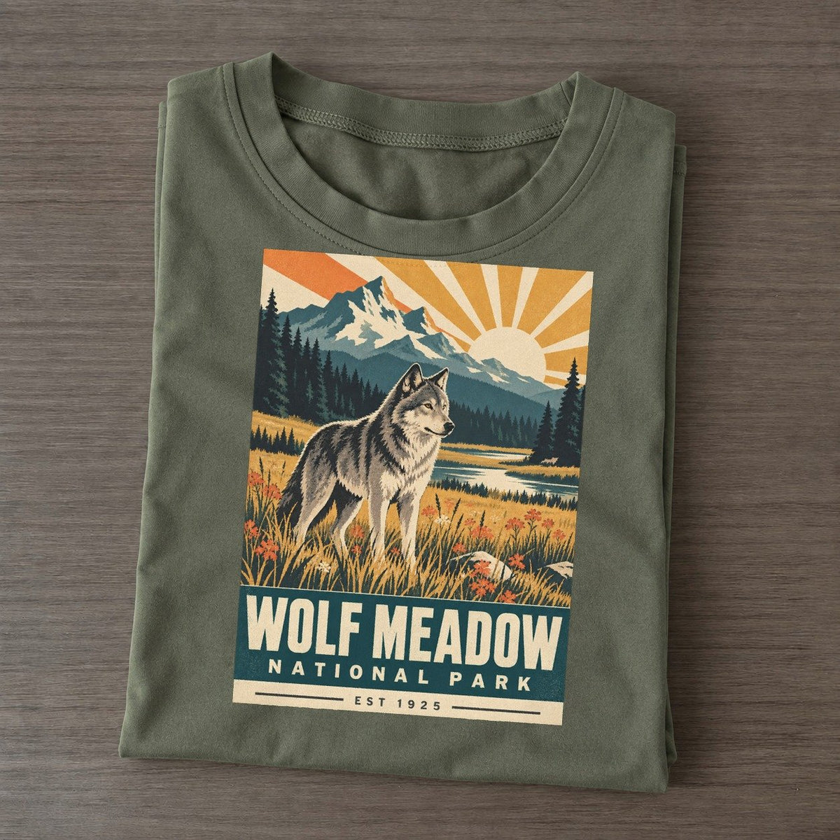 Wolf Meadow Nowhere National Parks Classic T-shirt – Army Green