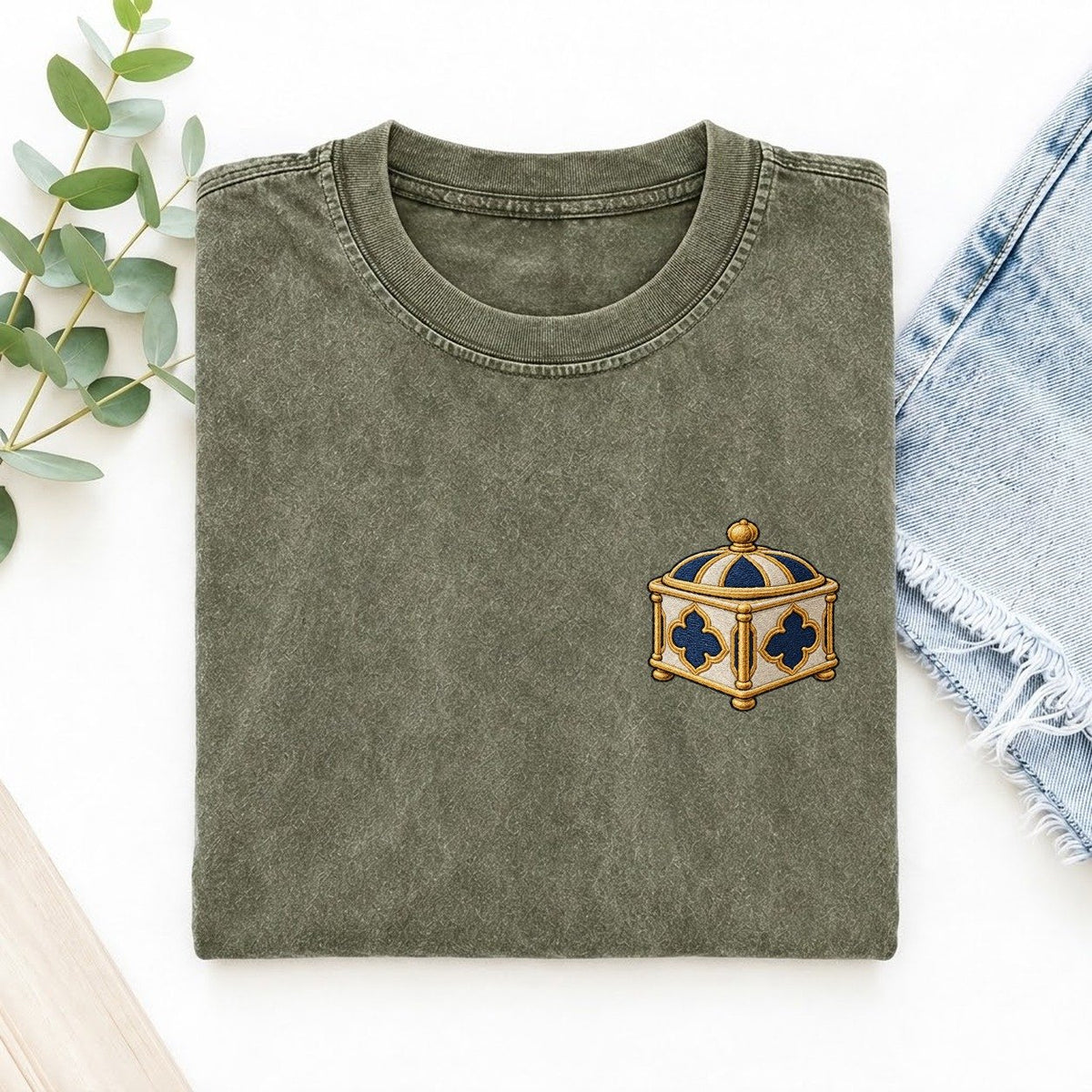 Besamim Spice Casket Left Chest Vintage T-shirt – Army Green