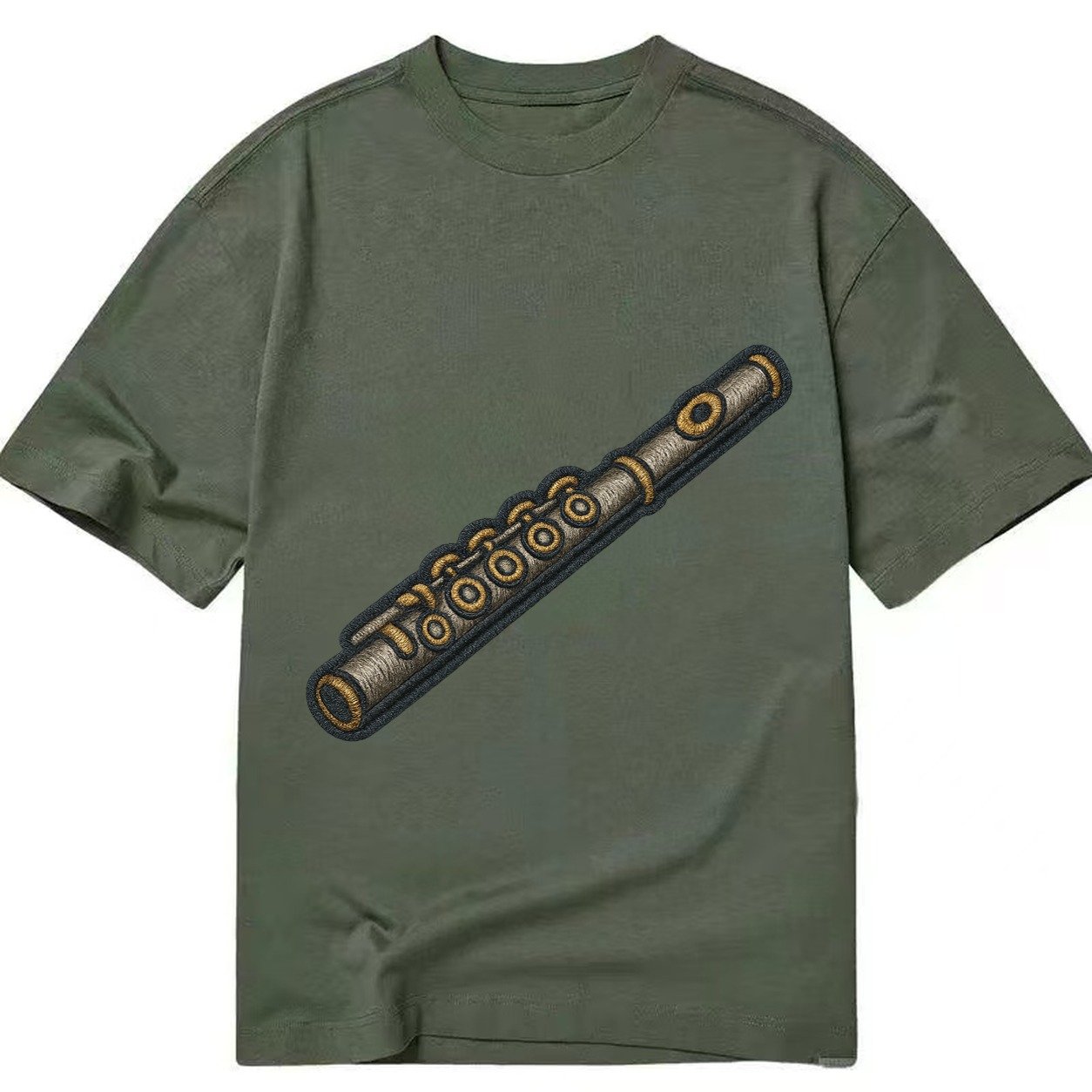 Flute Silver Flute With Keys And Embouchure Hole Classic T-shirt – Army Green