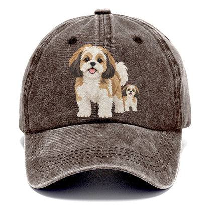 Cut-Paper Collage Shih Tzu Standing Top Breeds Classic Cap – Brown