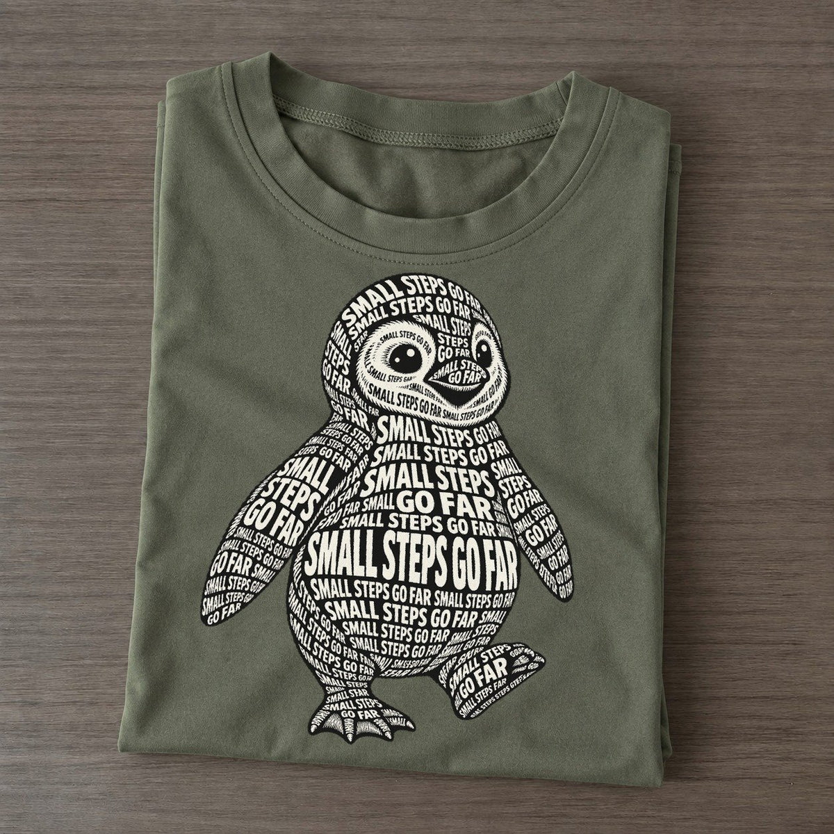 Penguin Waddle Phrase Silhouette Classic T-shirt – Army Green