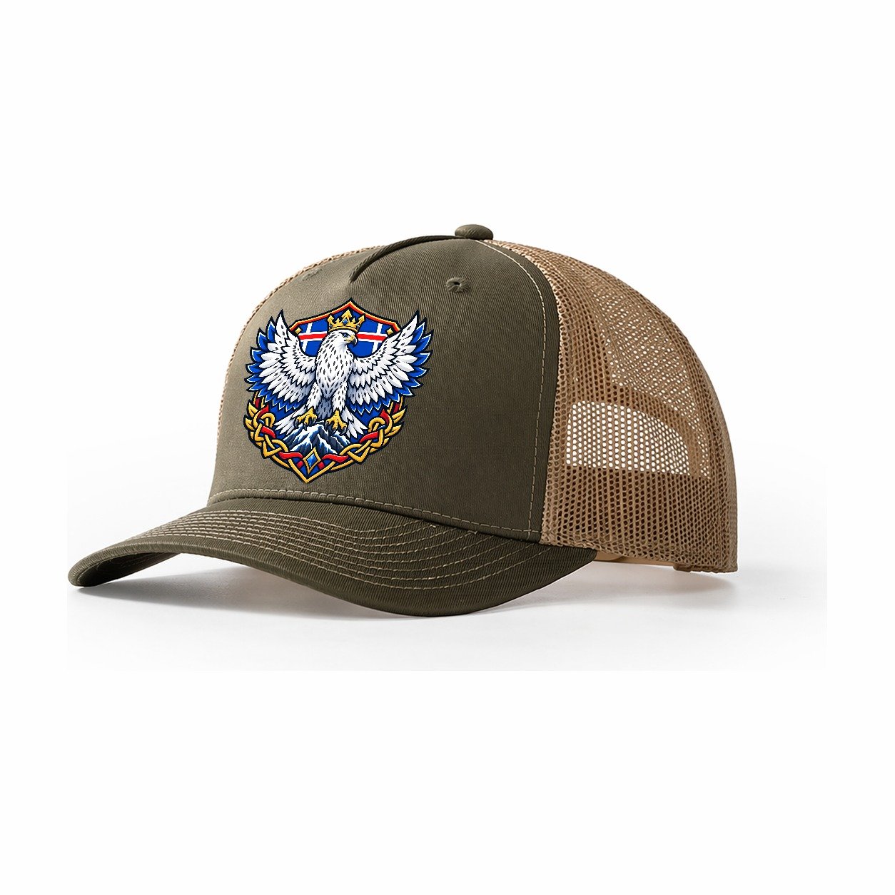 Iceland Heraldic Crest Country Logos Trucker Hat – Olive Khaki