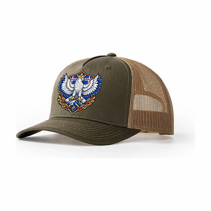 Iceland Heraldic Crest Country Logos Trucker Hat – Olive Khaki