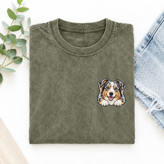 Australian Shepherd Left Chest Vintage T-shirt – Army Green