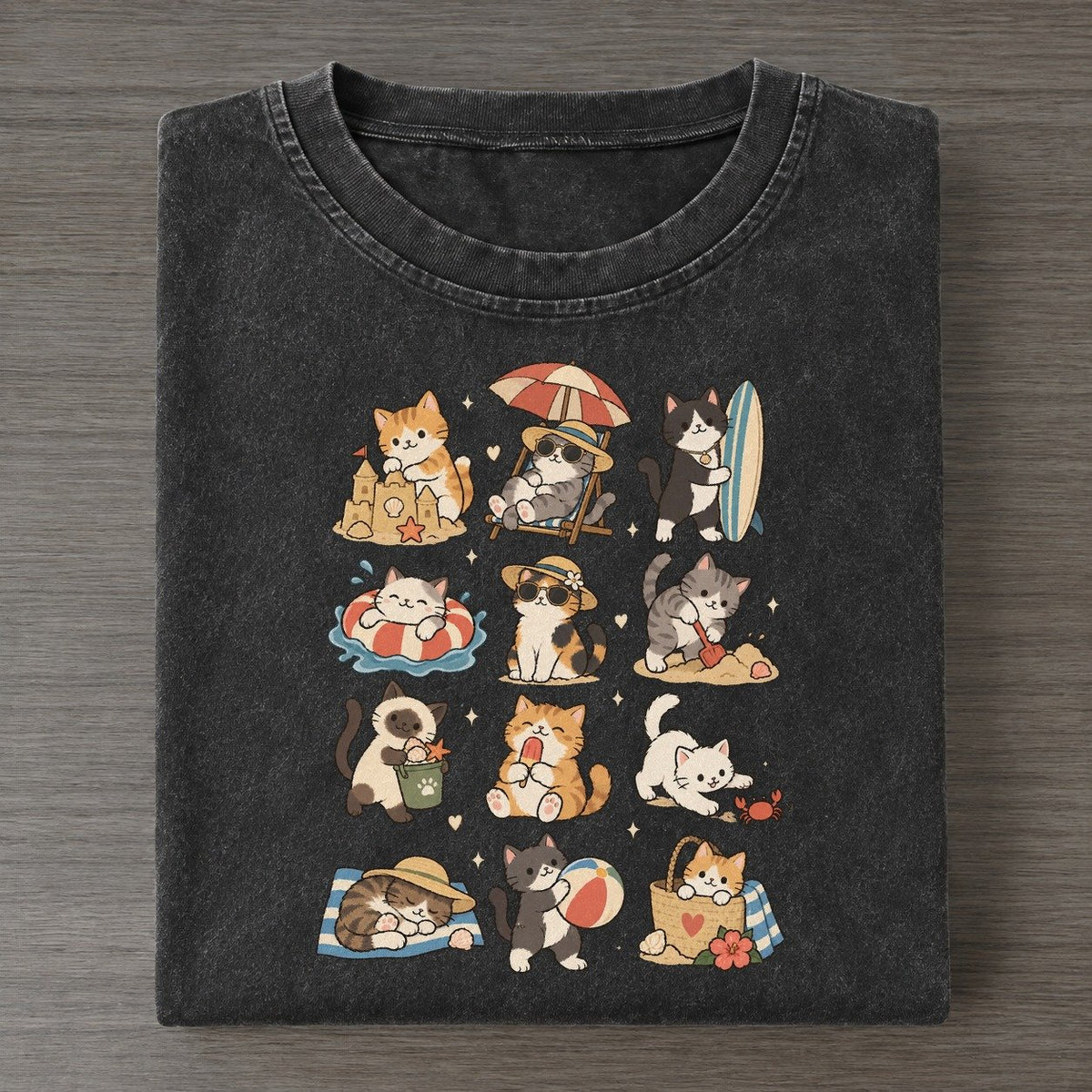 Beach Day Cat Club Vintage T-shirt – Black