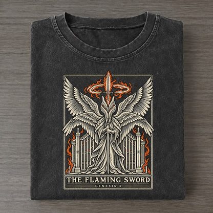 The Flaming Sword Sixfold Wings Vintage T-shirt – Black