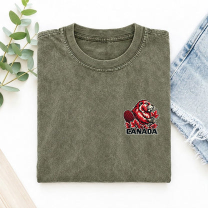 Canada Country Pride Left Chest Vintage T-shirt – Army Green