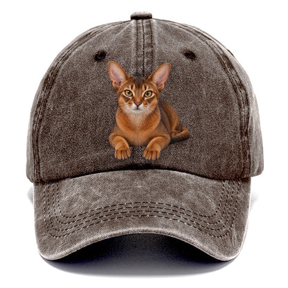 Abyssinian Reclining Paws Forward Realistic Cat Portrait Classic Cap – Brown