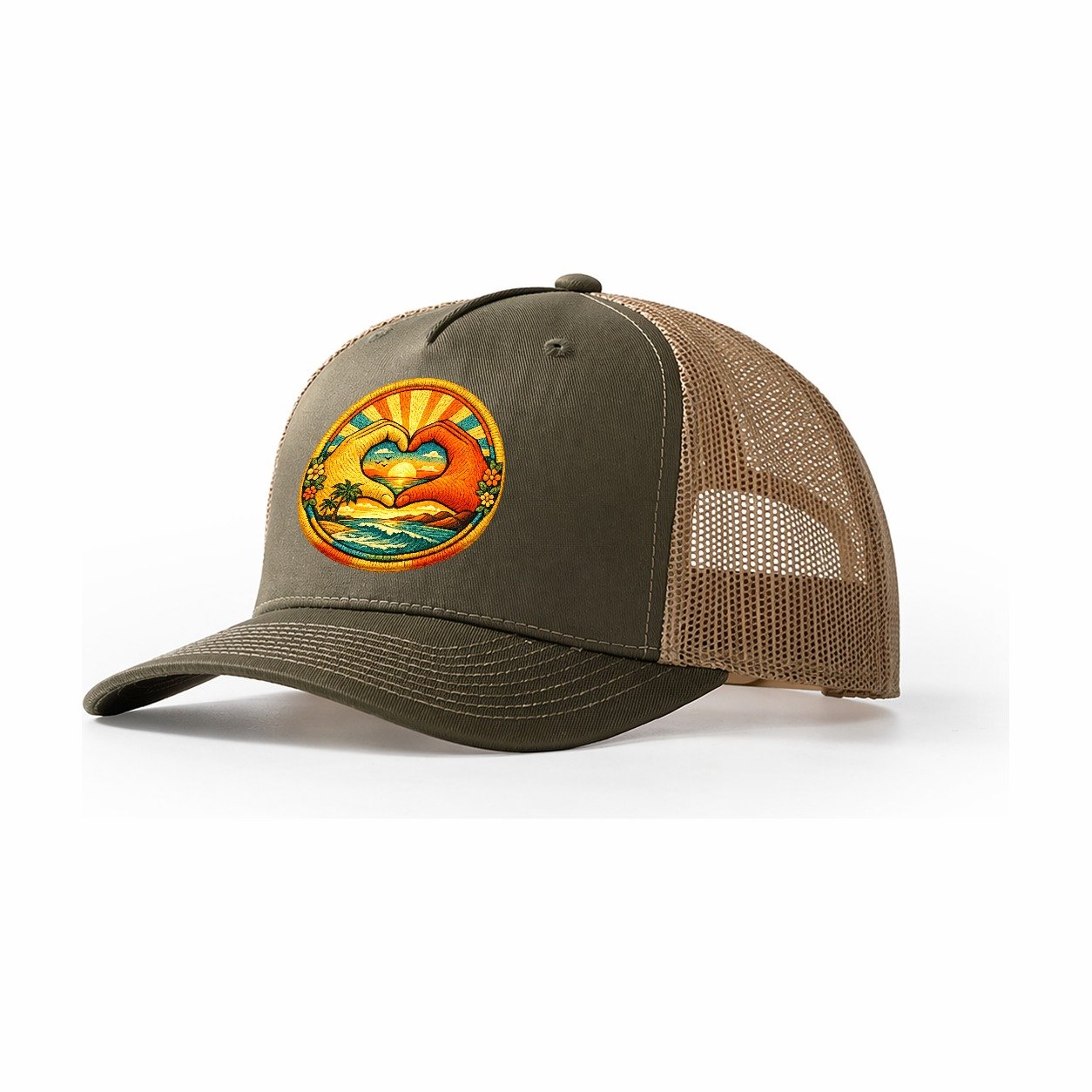 Golden Peace Trucker Hat – Olive Khaki