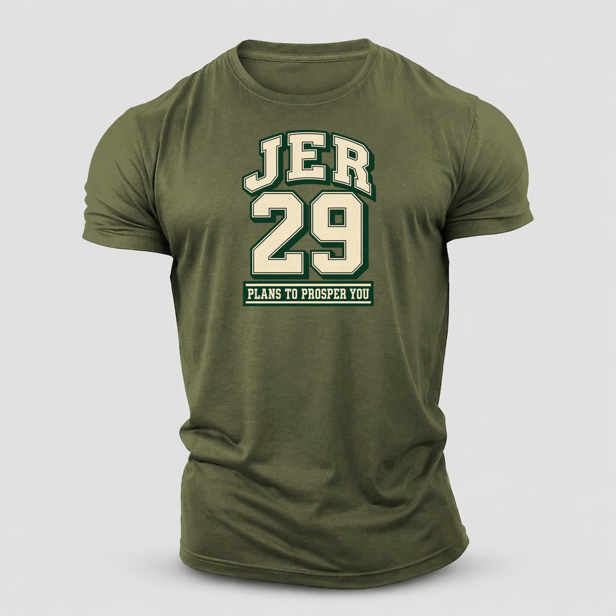 Jeremiah 29 Varsity Chapel Varsity Cotton T-Shirt – Army Green