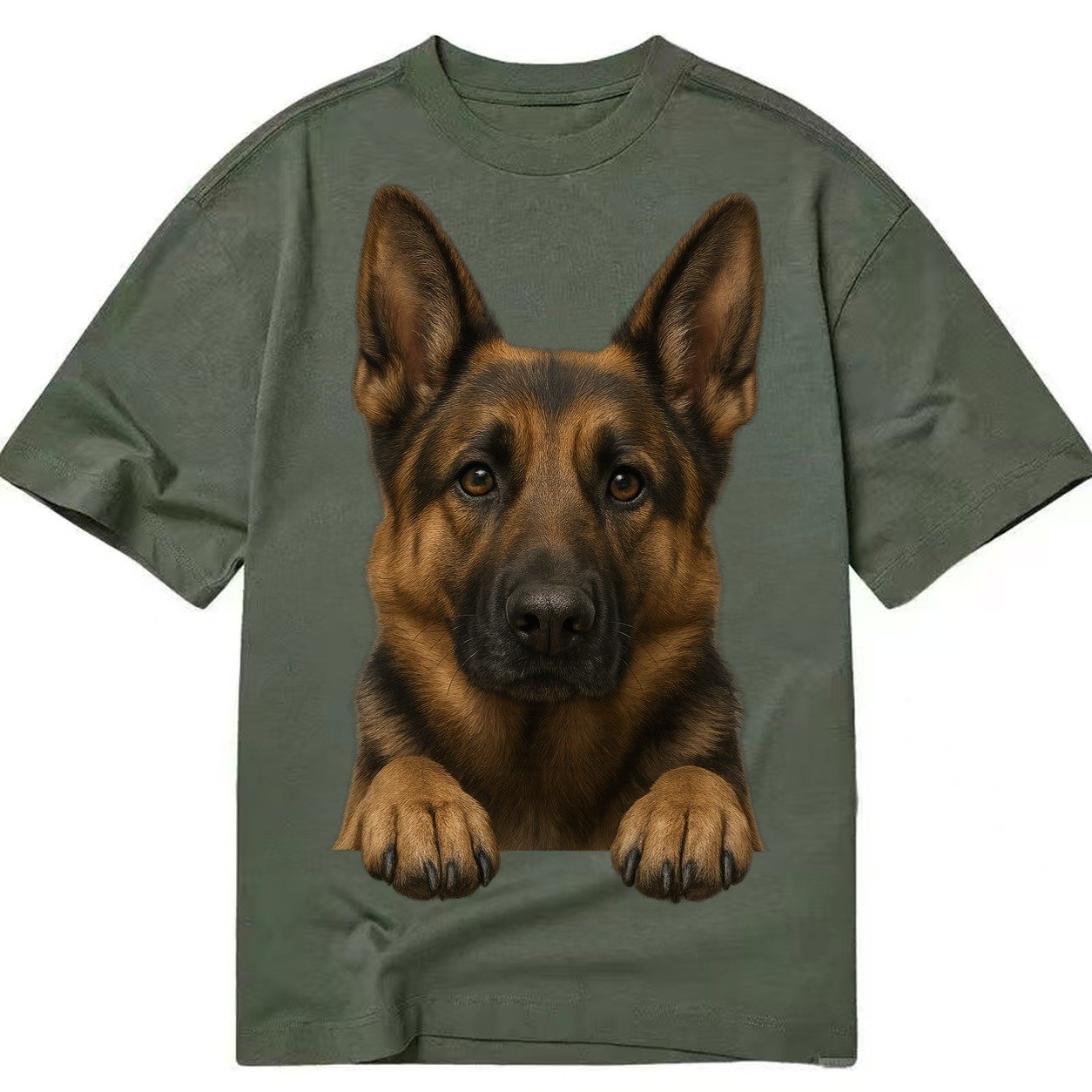 German Shepherd Alert Pointed Ears Intelligent Brown Eyes Bl Classic T-shirt – Army Green