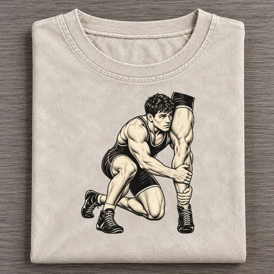 Wrestler Single Leg Entry Global Sports Ink Figures Vintage T-shirt – Off White