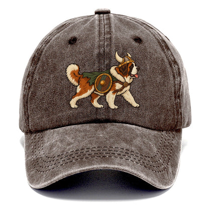 One Saint Bernard In Halloween Costume Viking Costume With A Horned Helmet And Small Shield Halloween Dog Parade Classic Cap – Brown