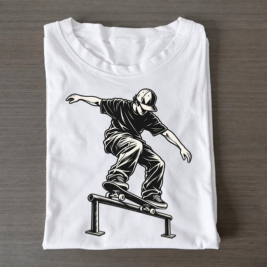 Skateboarder Rail Grind Global Sports Ink Figures Classic T-shirt – White