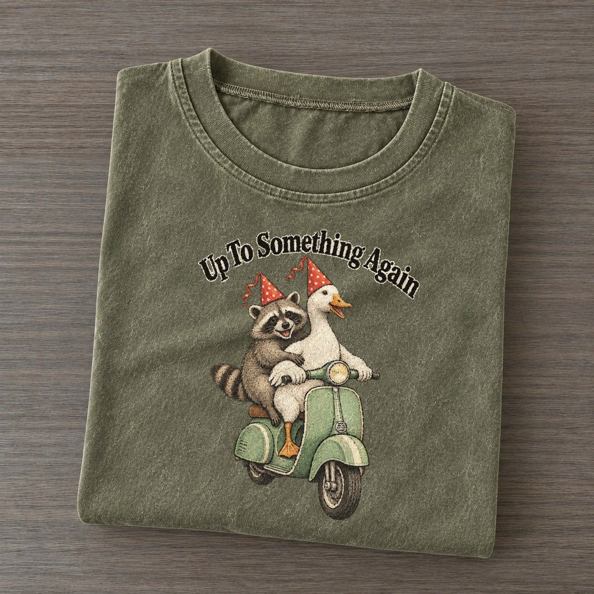 Up To Something Again Kerfuffle Club Vintage T-shirt – Army Green