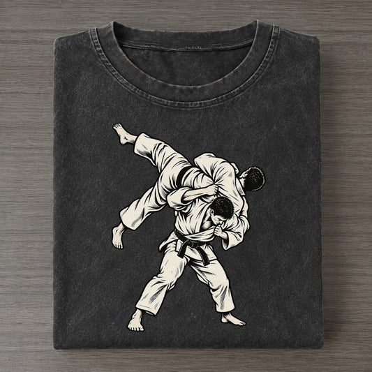 Judo Shoulder Throw Global Sports Ink Figures Vintage T-shirt – Black