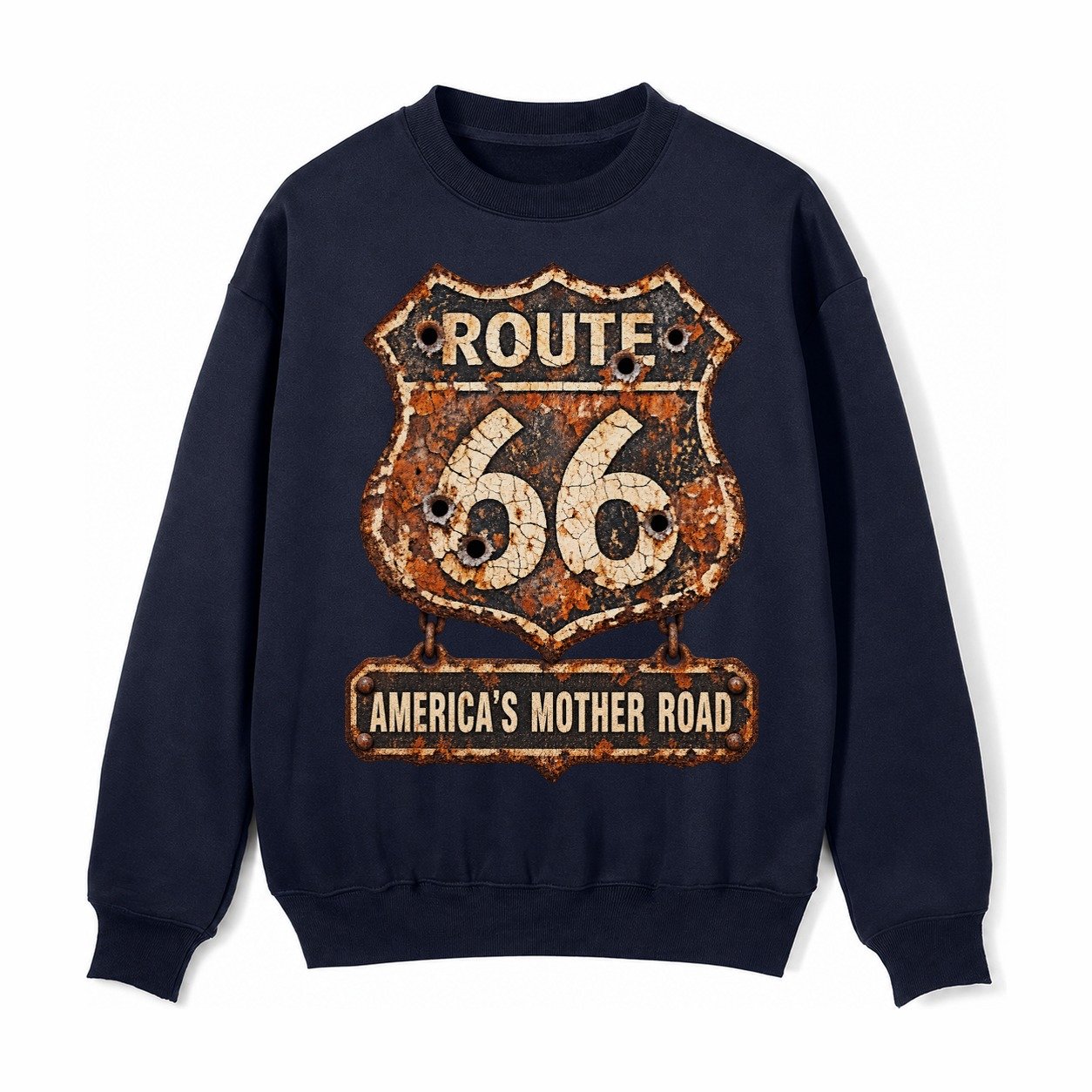 Route 66 Weathered Fleece Sweatshirt – Navy Blue