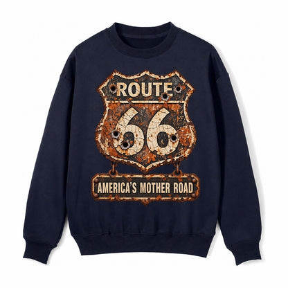 Route 66 Weathered Fleece Sweatshirt – Navy Blue