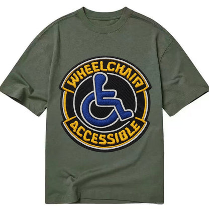 Embroidered Patch Design Wheelchair Accessible Accessibility Classic T-shirt – Army Green