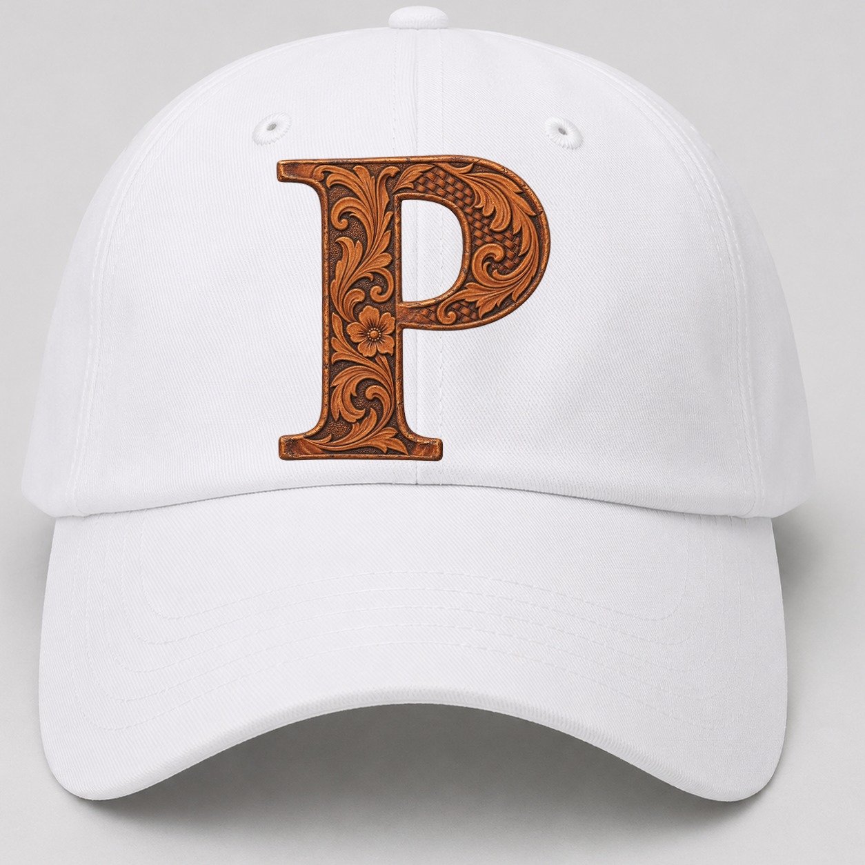 Tooled Leather P Monogram Baseball Cap – White