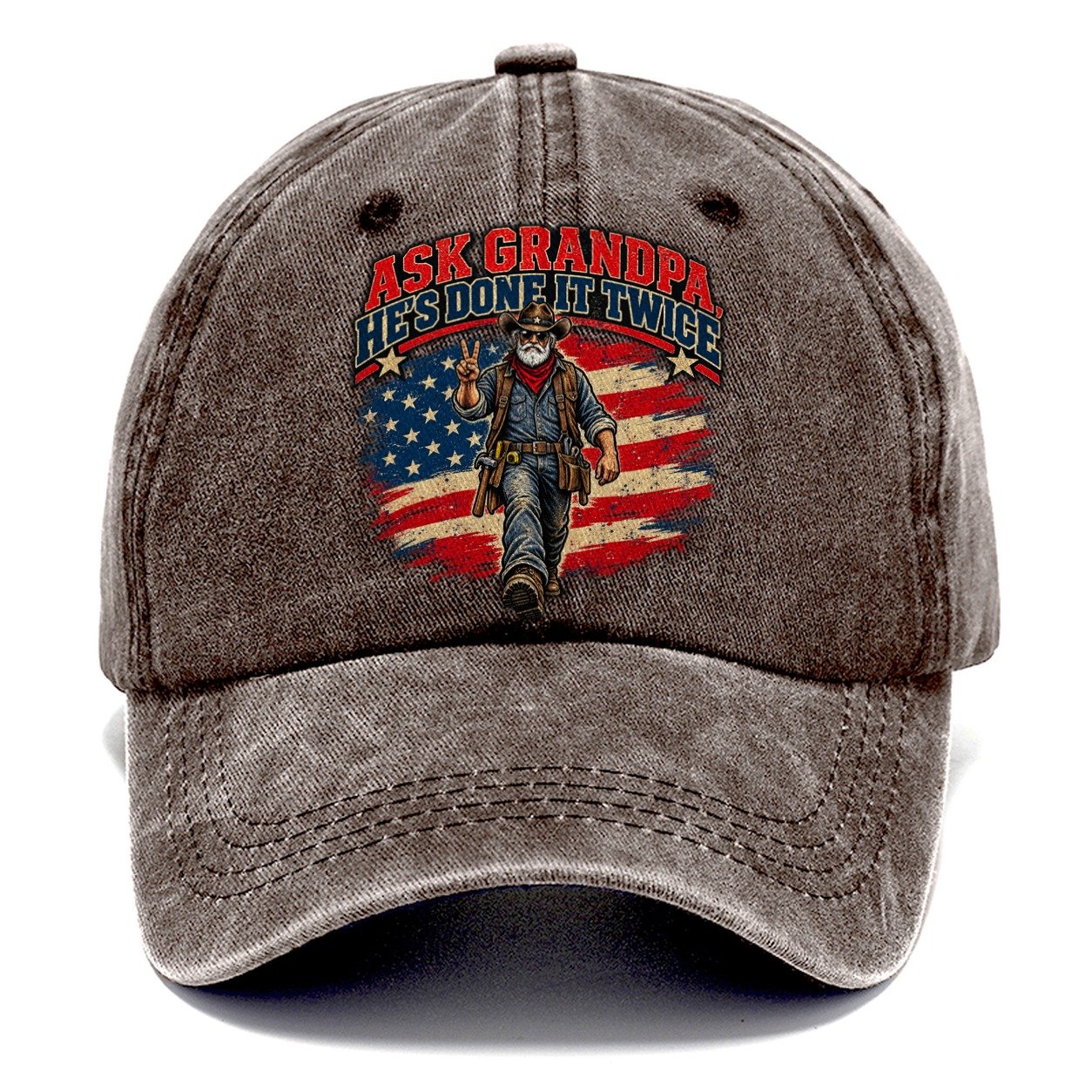 Ask Grandpa He S Done It Twice Old Man Strong Classic Cap – Brown