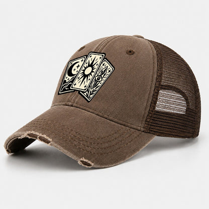 Three Fanned Tarot Cards Witch Magic Washed Trucker Hat – Coffee