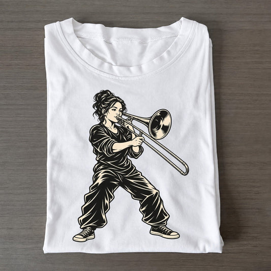 Trombonist Slide Extension Global Music Ink Figures Classic T-shirt – White