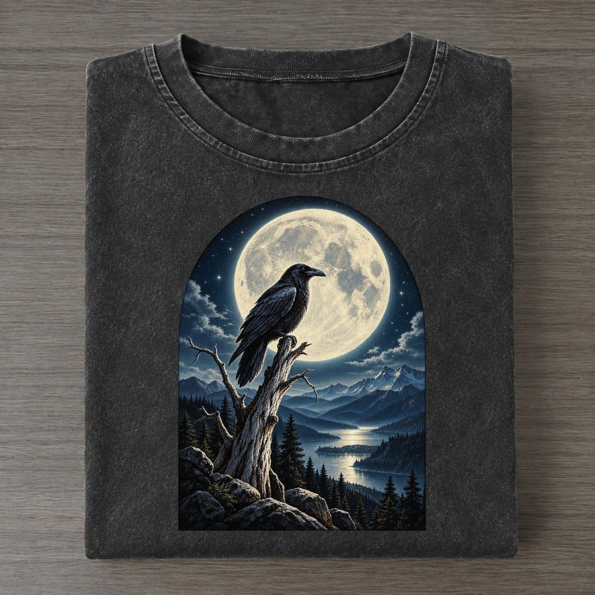 Raven On The Dead Tree Moon Country Vintage T-shirt – Black