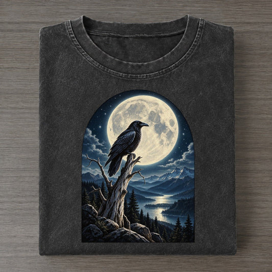 Raven On The Dead Tree Moon Country Vintage T-shirt – Black