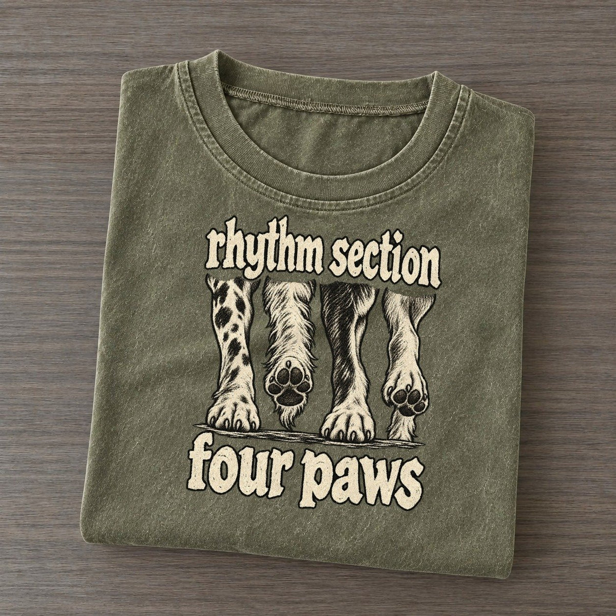 Four Dog Paws In A Row Seen From The Front Mid Stride Bark For Me Vintage T-shirt – Army Green