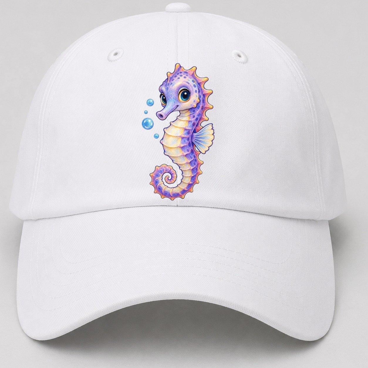 Seahorse Three Quarter Drift Sea Sprite Baseball Cap – White
