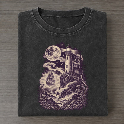 Lighthouse Ghost Ship Midnight Haunt Vintage T-shirt – Black