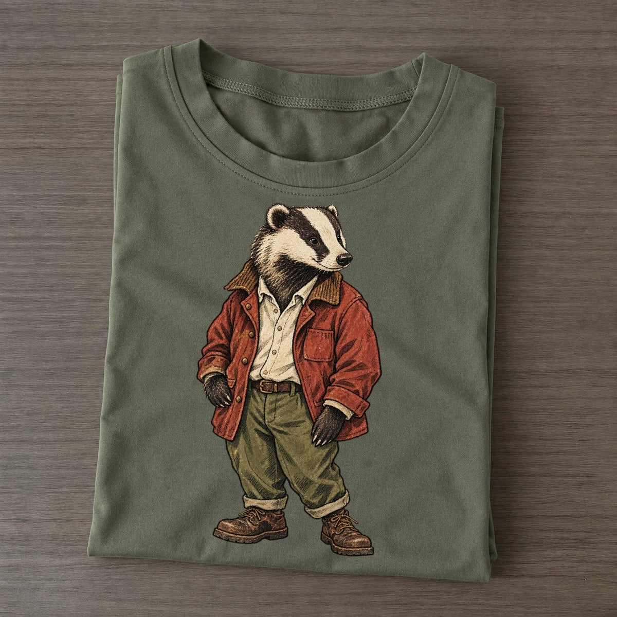 European Badger Wardrobe Portrait Wild Wardrobe Portraits Classic T-shirt – Army Green