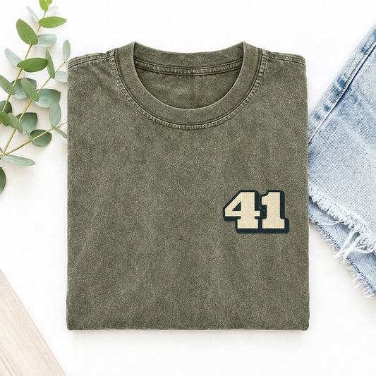 Number 41 Left Chest Vintage T-shirt – Army Green