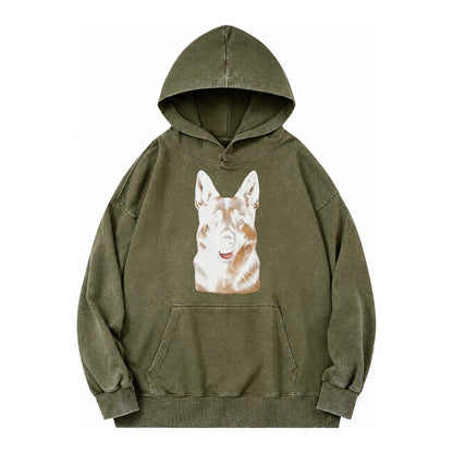 German Shepherd Portrait Vintage Washed Hoodie – Army Green
