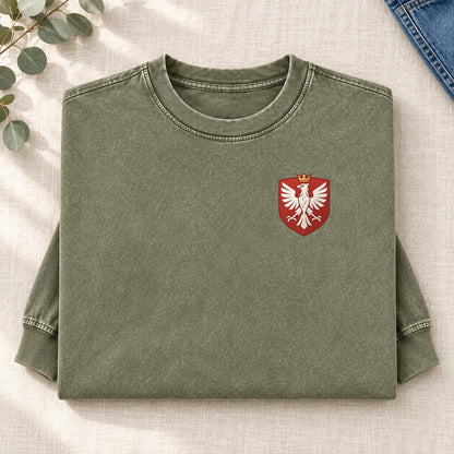 Poland White Eagle Left Chest Washed Long Sleeve T-Shirt – Army Green