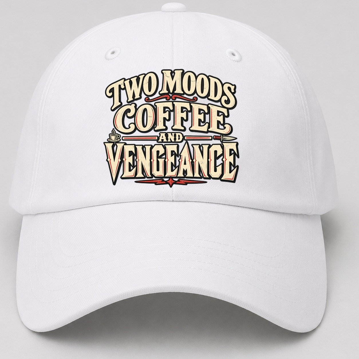 Two Moods Coffee And Vengeance American Wit Baseball Cap – White