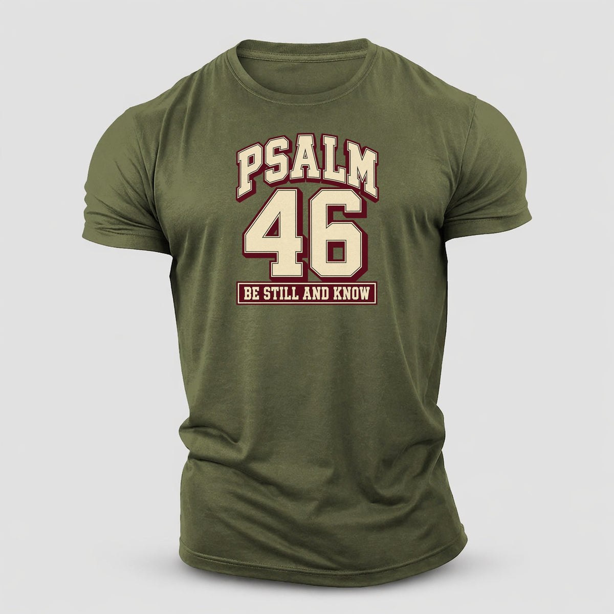Psalm 46 Varsity Chapel Varsity Cotton T-Shirt – Army Green