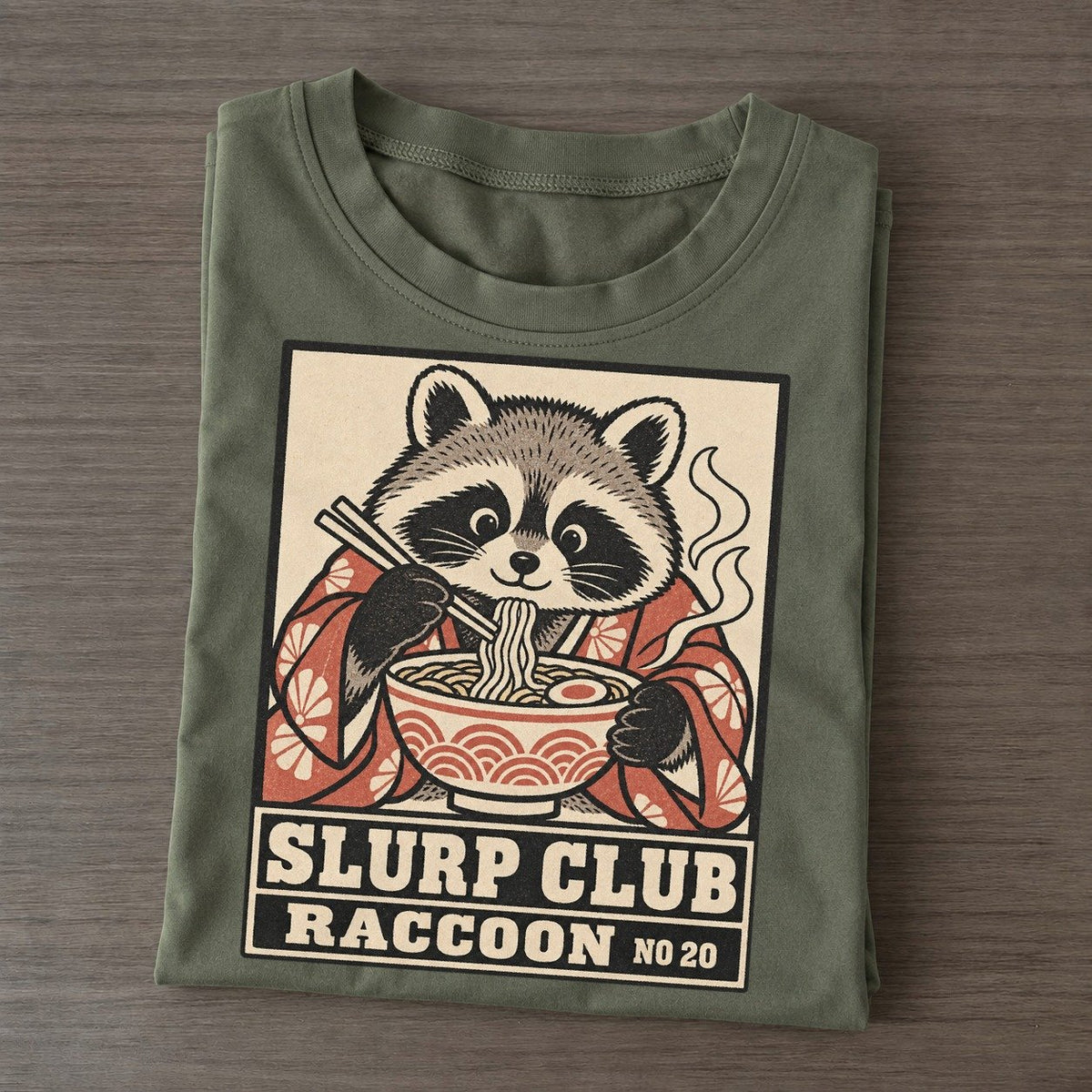 Raccoon Stolen Slurp Club Classic T-shirt – Army Green