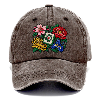 Flower Season Mahjong Game Night Classic Cap – Brown
